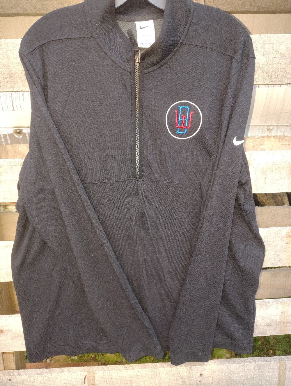 Nike Black Half-Zip Pullover with Red and Blue Crest Large